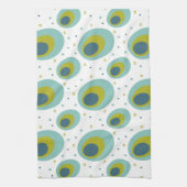 ピーコックターコイズグリーンブルーオーバルパターンミッドモダン キッチンタオル (縦)