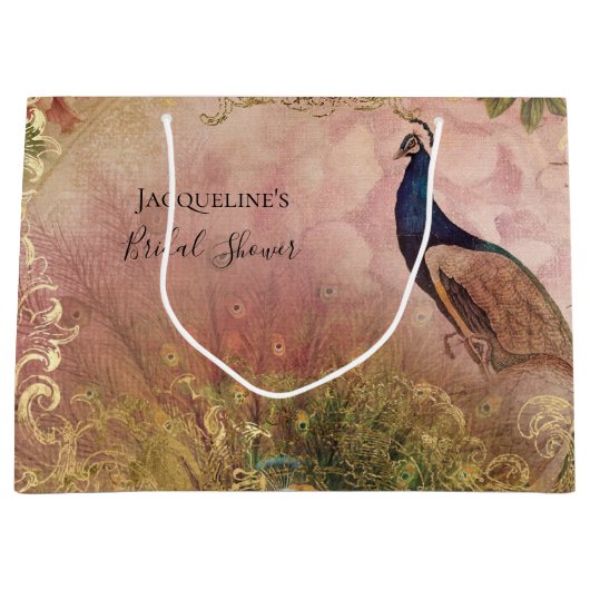 ピーコックチノイスリーピーニーフローラブライダルシャワー ラージペーパーバッグ (正面)