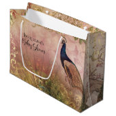 ピーコックチノイスリーピーニーフローラベビーガールシャワー ラージペーパーバッグ (正面アングル)