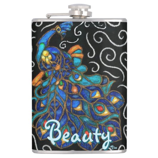 ピーコックチョークお洒落パステルバードパーソナライズされた フラスク (正面)