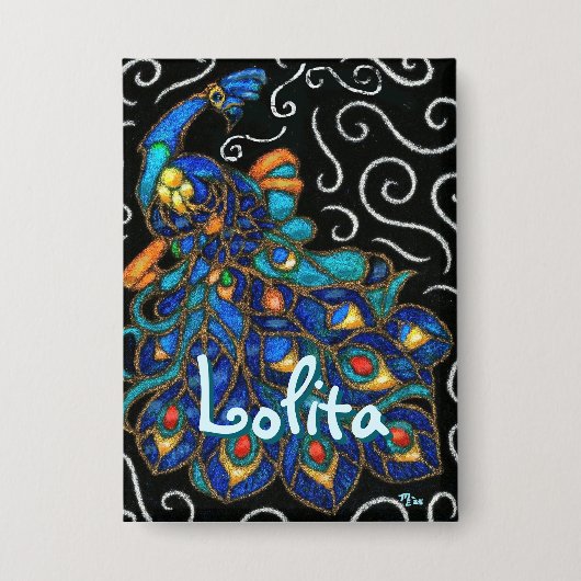 ピーコックチョークお洒落パステルバードパーソナライズされた 缶バッジ (正面)