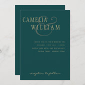 ピーコックティール（緑がかった色）グリーン金ゴールドアンパサンド結婚式の招待 招待状 (正面/裏面)