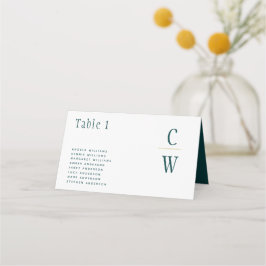 ピーコックティール（緑がかった色）グ結婚リーン金ゴールドのテーブル番号名 プレイスカード