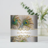 ピーコックティール(緑がかった色)ブルー金ゴールドエレガントパーティー 招待状 (スタンド正面)