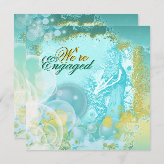 ピーコックテーマエレガント婚約 招待状 (正面/裏面)