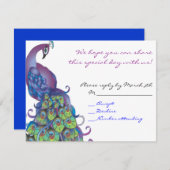 ピーコックテーマバルミツワーリプライカード招待状ブルー 招待状 (正面/裏面)