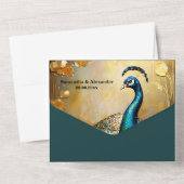 ピーコックテーマラグジュアリー3Dピーフクロウ結婚バードズ オールインワン招待状 (裏面)