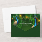 ピーコックテーマラグジュアリー3Dピーフクロウ金ゴールドブルー オールインワン招待状 (裏面)