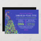 ピーコックテーマ結婚式招待状パーティー招待状ブルー 招待状 (正面/裏面)