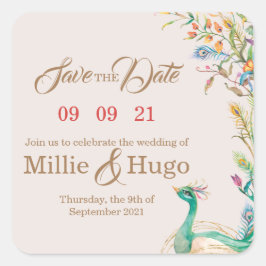 ピーコックテーマ結婚式招待状 スクエアシール