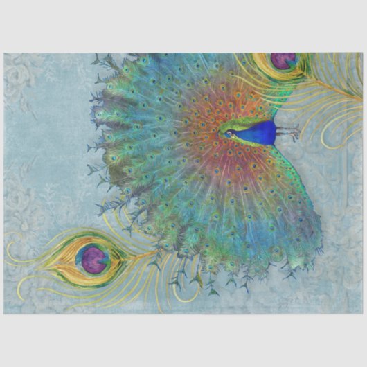 ピーコックデコップダスティーブルーズティール(緑がかった色)ヴィンテージ羽根 薄葉紙 (正面)