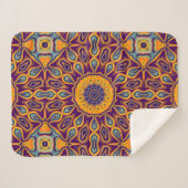 ピーコックデザインパープルティール（緑がかった色）オレンジマンダラ シェルパブランケット (正面(横))