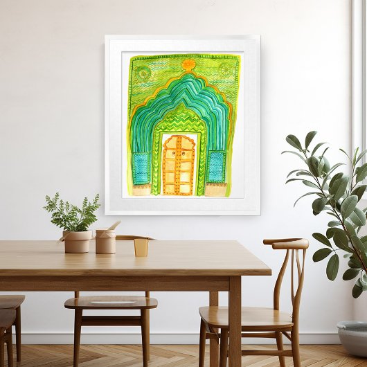 ピーコックドアウォーターカラージャイプールシティパレスグリーン ポスター