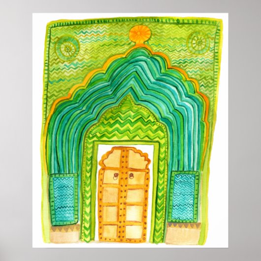 ピーコックドアウォーターカラージャイプールシティパレスグリーン ポスター (正面)