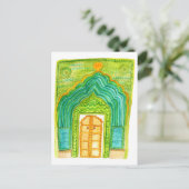 ピーコックドアウォーターカラージャイプールシティパレスグリーン ポストカード (スタンド正面)