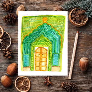 ピーコックドアウォーターカラージャイプールシティパレスグリーン ポストカード