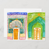 ピーコックドアズウォーターカラージャイプールシティパレス ポストカード (正面/裏面)