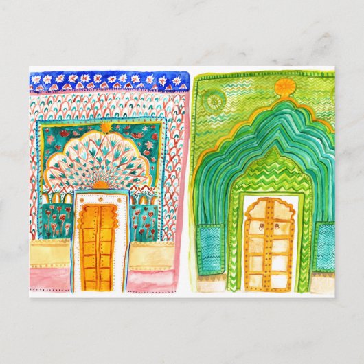 ピーコックドアーズ 水彩画 ジェイプール シティパレス ポストカード (正面)