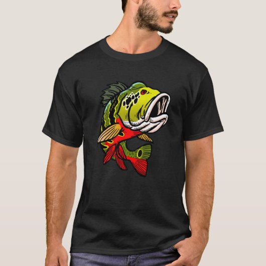 ピーコックバス釣りアングラー モンスターフィッシュ Tシャツ (正面)