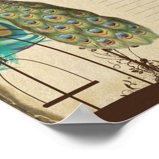 ピーコックバードケージプリント結婚クーカーの証明書 ポスター (角)