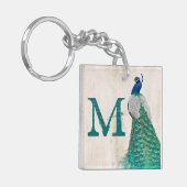 ピーコックバードフェザーティール(緑がかった色)ターコイズヴィントキーチェーン キーホルダー (正面左)