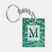 ピーコックバードフェザーティール(緑がかった色)ターコイズヴィントキーチェーン キーホルダー (正面左)