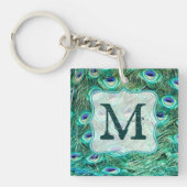 ピーコックバードフェザーティール(緑がかった色)ターコイズヴィントキーチェーン キーホルダー (正面)