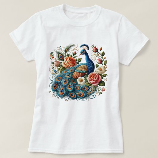ピーコックバードフローラアート Tシャツ (デザイン正面)