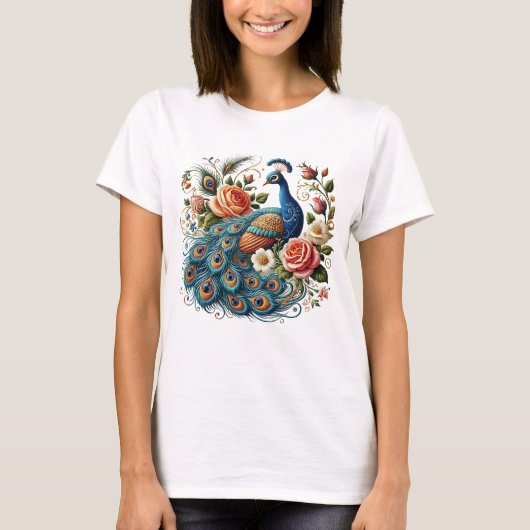 ピーコックバードフローラアート Tシャツ (正面)
