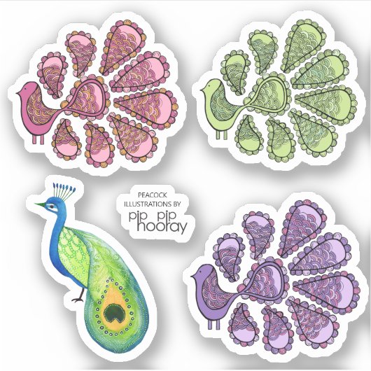 ピーコックパターンイラストアートスケッチビニール シール (正面)