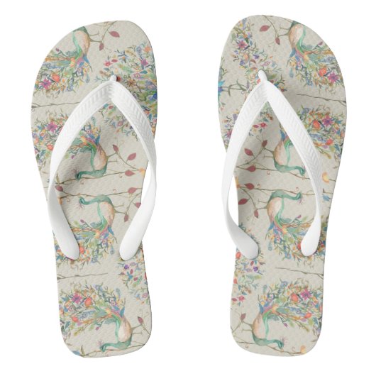 ピーコックパターン、美しい熱帯フローラ ビーチサンダル (フットベッド)