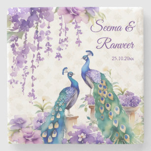 ピーコックパープルインディアン結婚式の引き出物ギフト ストーンコースター