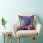 ピーコックパープルティール(緑がかった色)フローラ装飾用クッション クッション (椅子)