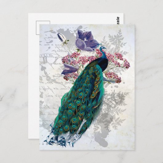 ピーコックパープルフラワーズヴィンテージエフェメエレガントラ  ポストカード (正面/裏面)