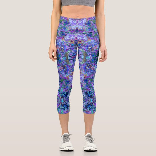 ピーコックパープル、ブルーとグリーンのマーリールギン カプリレギンス (正面)