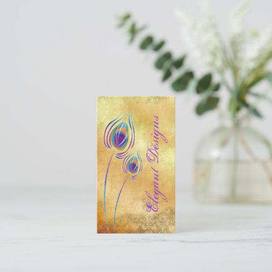 ピーコックビジネスパープルクリームヴィンテージダマスク 名刺 (スタンド正面)