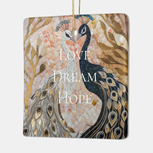 ピーコックピかわいらしンク金ゴールドクリスマス セラミックオーナメント (左)