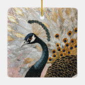 ピーコックピかわいらしンク金ゴールドクリスマス セラミックオーナメント (裏面)