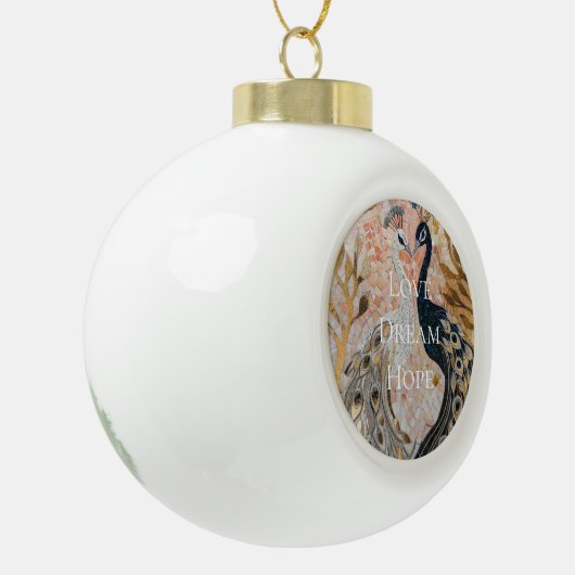 ピーコックピかわいらしンク金ゴールドクリスマス セラミックボールオーナメント (左)