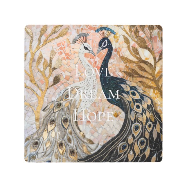 ピーコックピかわいらしンク金ゴールドクリスマス メタルプリント (正面)