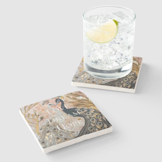 ピーコックピかわいらしンク金ゴールドグラム ストーンコースター (横)