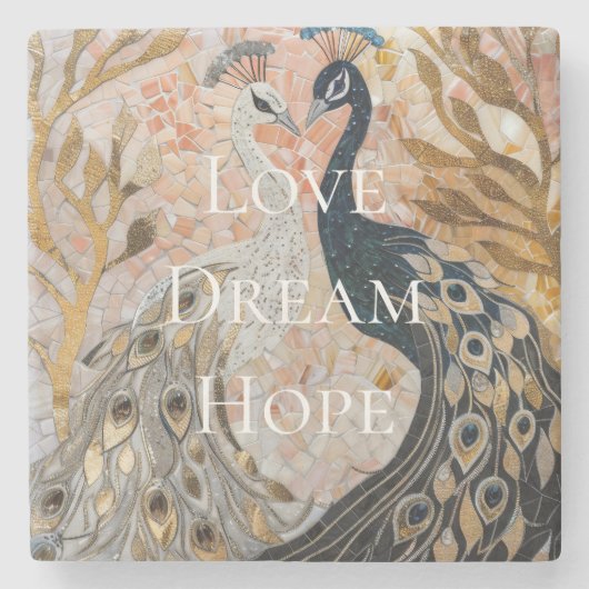 ピーコックピかわいらしンク金ゴールドグラム ストーンコースター (正面)