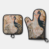 ピーコックピかわいらしンク金ゴールドグラム 鍋つかみ&鍋敷きセット (正面)