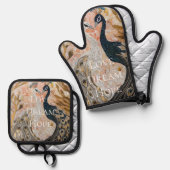 ピーコックピかわいらしンク金ゴールドグラム 鍋つかみ&鍋敷きセット (正面/裏面)