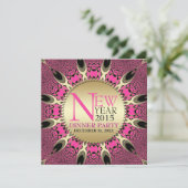 ピーコックピンクのファンキーな新年のパーティー招待状 招待状 (スタンド正面)