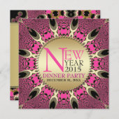 ピーコックピンクニューファンキーイヤーパーティの招待状 招待状 (正面/裏面)