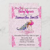 ピーコックピンクフローラ赤ちゃんシャワー招待 招待状 (正面/裏面)