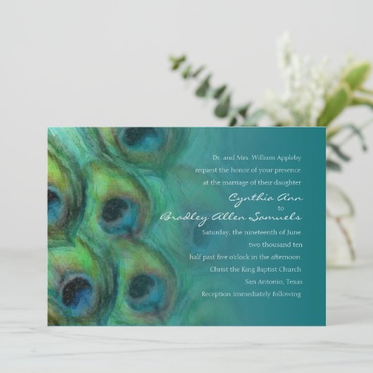 ピーコックファンタジーティール（緑がかった色） 招待状 (スタンド正面)