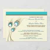 ピーコックフィザーズのウェディング招待状（アクア） 招待状 (正面/裏面)