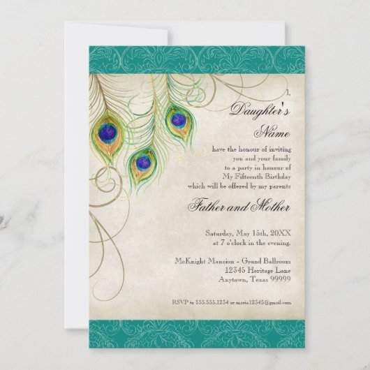 ピーコックフィザーズアクアダマスク キンセアニエラパーティー 招待状 (正面)